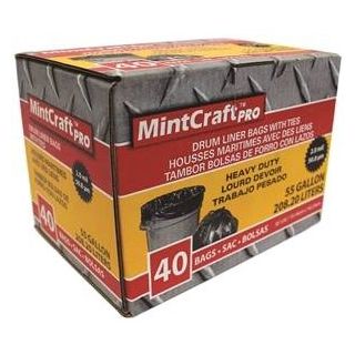 CAN LINER 55 GAL 2MIL BLK BOX 40 TRASH B